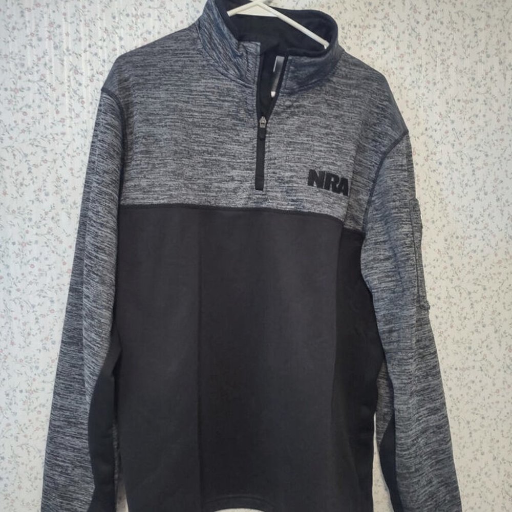 NRA 1/4 Zip Pullover Size XL Heather Gray Black Zip Pocket Long Sleeve